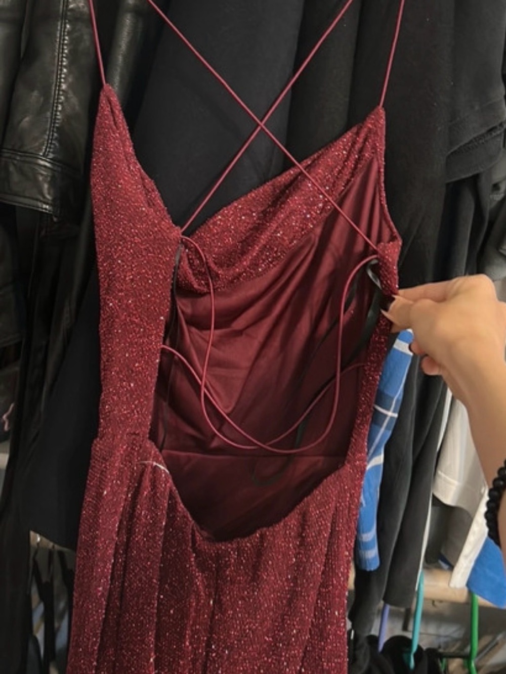 B Darlin Cowl neck open back glitter dress sz 1/2 NWT - Picture 3 of 5